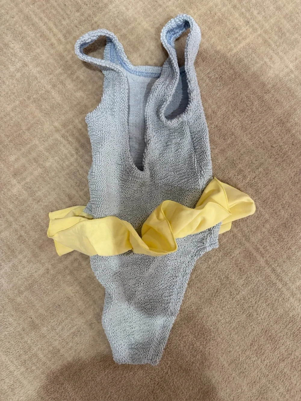 Hunzag Light Blue Textured One-Piece Swimsuit with Yellow Tulle Ruffle